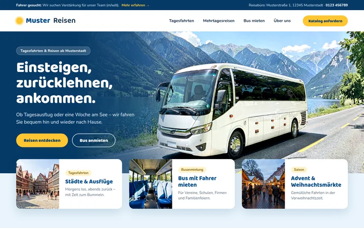 Beispiel einer Startseite: Busunternehmen (Musterfirma Muster Reisen)