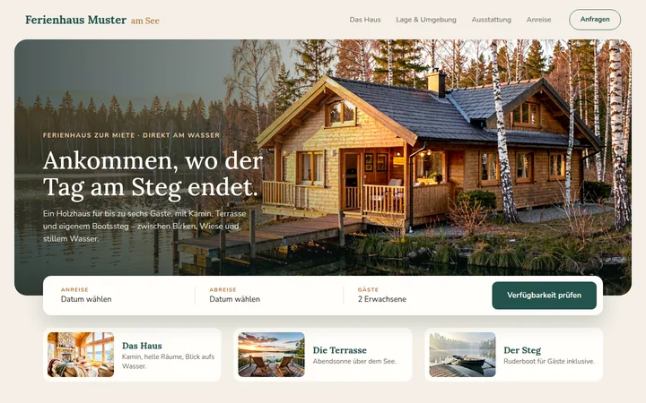 Beispiel einer Startseite: Ferienhaus (Musterfirma Ferienhaus Muster am See)