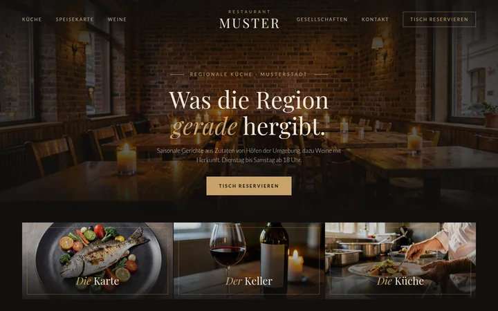 Beispiel einer Startseite: Restaurant (Musterfirma Restaurant Muster)